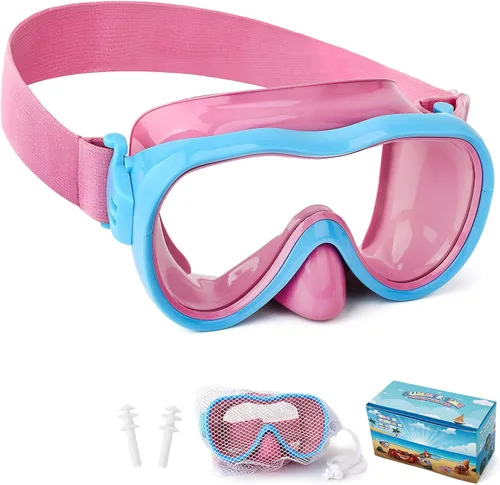 Miniatura 13 de Gafas de natación para niños, antifugas, máscara de Snork con cubierta de nariz y correa de tela elástica, gafas de natación con protección UV