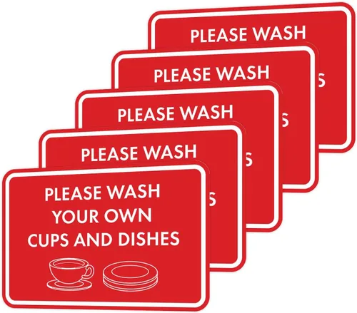Miniatura 19 de Letrero clásico enmarcado con texto en inglés «Please Wash Your Own Cups and Dishes» (oro cepillado), pequeño