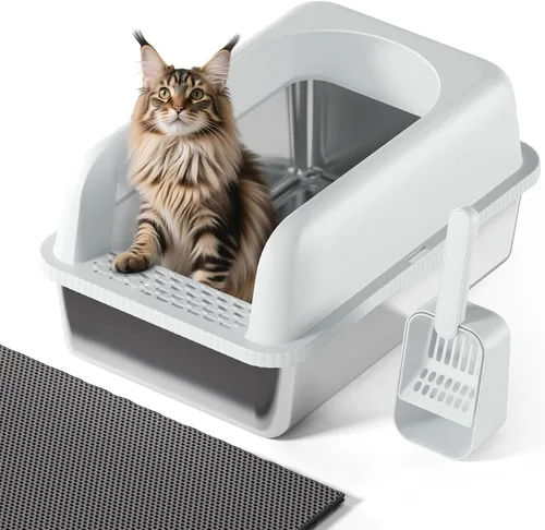 Miniatura 12 de Caja de arena para gatos de acero inoxidable con tapa, 20 pulgadas de largo x 14.2 pulgadas de ancho x 11.8 pulgadas de alto, caja de arena grande