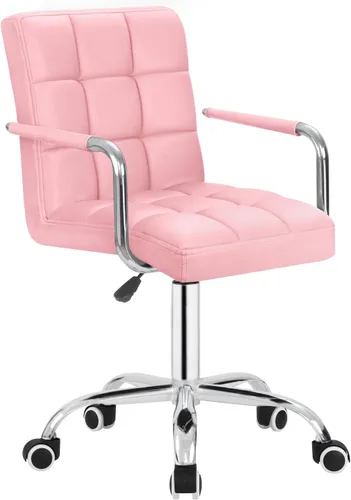 JUMMICO Silla moderna de escritorio de oficina y tocador, silla enrollable con respaldo medio con ruedas, piel sintética, bonita para oficina,