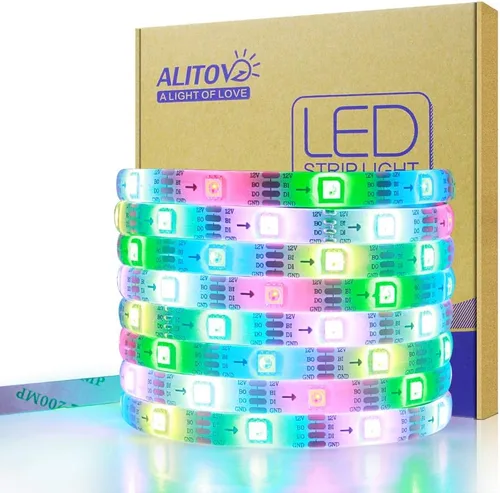 ALITOVE Tira de luces LED WS2815 de 16.4 pies de 12 V (WS2812B actualizado) Tira de luces LED direccionables de 150 píxeles de doble señal RGB con