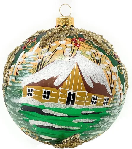 Adorno navideño verde de cristal soplado polaco pintado a mano bola grande 6 pulgadas Ø/150mm hojas de muérdago