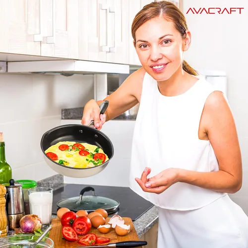 Miniatura 6 de AVACRAFT Sartén antiadherente de cerámica con tapa, sartén para huevos, sartén antiadherente de cerámica, 100% PFOA, sartén de cocción sin toxinas