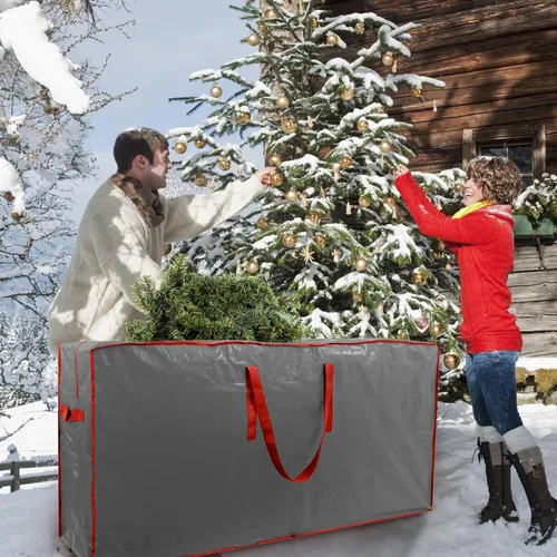 Miniatura 5 de Paquete de 2 bolsas de almacenamiento para árbol de Navidad, se adapta a hasta 7.5 pies de alto, impermeable, gris, cierre de cremallera