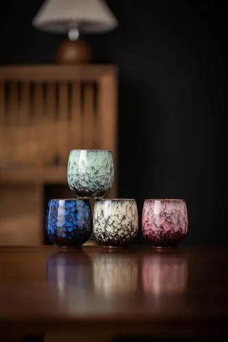 Miniatura 6 de Jianzhan - Taza de té de cerámica, juego de té Kung Fu, taza de café, juego de yerba mate de cerámica, juego de 4 (4 colores)