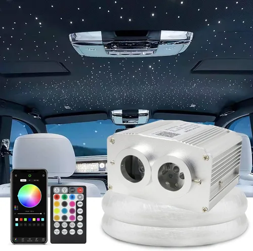 AZIMOM Kit de luces de techo de doble puerto de 16 W, con Bluetooth, de fibra óptica, 600 piezas, 0.03 pulgadas, 9.8 pies, hebras de fibras