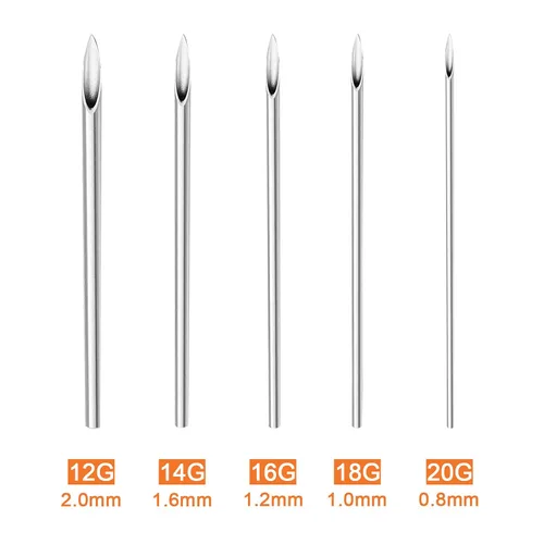 Miniatura 2 de Autdor 50 agujas de perforación, mixtas de 12G, 14G, 16G, 18G, 20G, estériles, de acero inoxidable 316L, agujas huecas para oreja, nariz, tabique