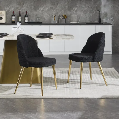Boucle - Juego de 2 sillas de comedor sin brazos, modernas sillas de cocina tapizadas con patas de metal dorado para cocina, comedor, color negro