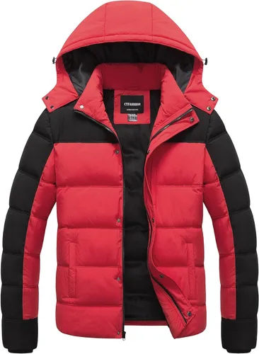 Miniatura 9 de Chaqueta acolchada impermeable para hombre, abrigo de invierno cálido y grueso, chaqueta parka, chaqueta de esquí y snowboard Rojo