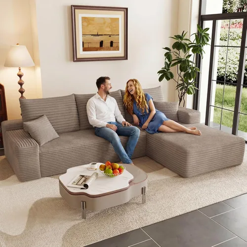Miniatura 41 de Sofá seccional modular de 96", sofá en forma de L tipo nube sin estructura con chaise lounge, tapizado de pana con asiento profundo de espuma Negro