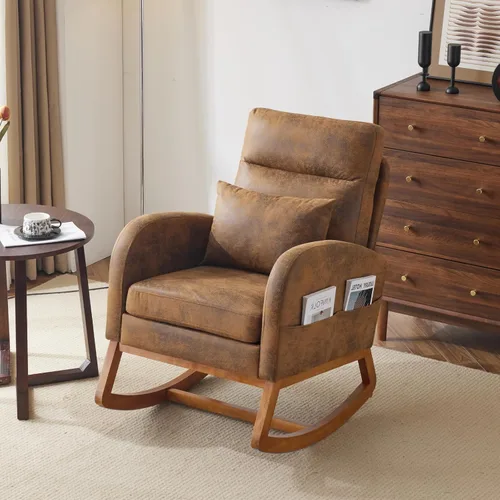 Miniatura 13 de VINGLI Silla de columpio de felpa de estilo teddy con asiento bajo, silla de columpio tapizada en bouclé para cuarto de bebé con bolsillos Forro