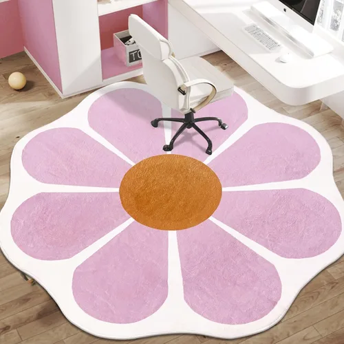 Miniatura 8 de USTIDE Alfombra redonda grande en forma de flor de 63 pulgadas, alfombra circular rosa para dormitorio, sala de estar, alfombra floral lavable
