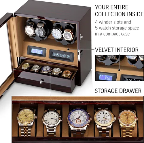 Miniatura 6 de Enrollador de 4 relojes con espacio de almacenamiento de 5 relojes, pantalla LCD, control táctil y luz