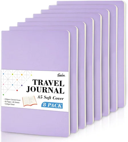 Miniatura 10 de Feela - Paquete de 8 cuadernos de tapa blanda en masa, cuadernos universitarios rayados para el trabajo, cuaderno de viaje rayado para mujeres y 8
