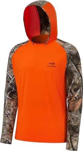 Miniatura 17 de BASSDASH Camisa de pesca de rendimiento UPF 50 para hombre, sudadera con capucha de camuflaje de manga larga FS17M