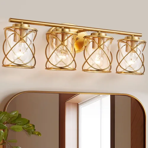 Miniatura 11 de mavcadonf Luces de Tocador de Baño de 2 Luces, Lámparas de Baño sobre el Espejo, Luz de Tocador Dorado Cepillado, Luces de Pared de Estilo Rústico