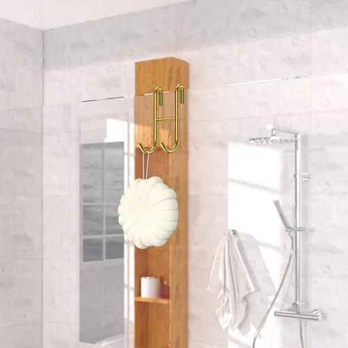 Miniatura 3 de Ganchos para puerta de ducha (paquete de 3), ganchos para toallas para puerta de vidrio sin marco, instalación sin taladros, color dorado