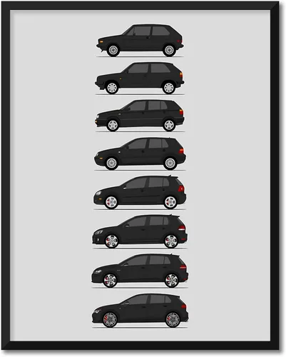 Miniatura 7 de Custom Car Posters Póster hecho a mano compatible con Volkswagen Golf GTI Generations e impresión de VW GTI (modelos de coche: MK1 a MK8)