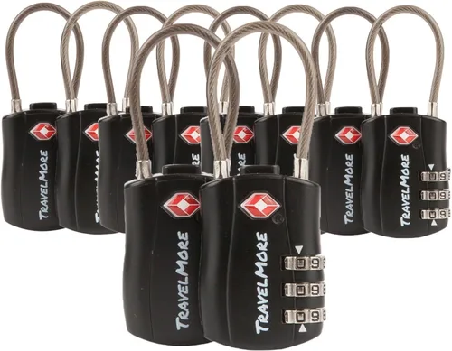 TravelMore Paquete de 10 cerraduras de equipaje de viaje aprobadas por la TSA para maletas, color naranja (paquete de 10, negro)