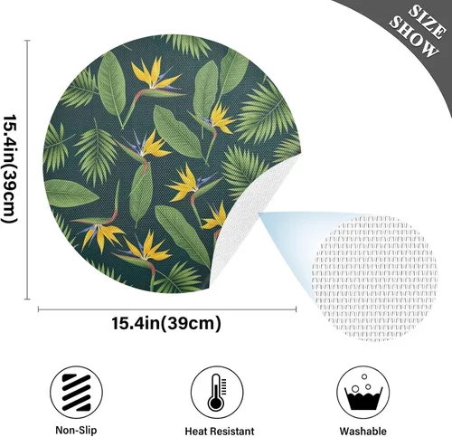 Miniatura 4 de Tropical Palm Leaves Dining Room Table Placemats, Non Slip Washable Table Mats Set for Kitchen Table one sizex1