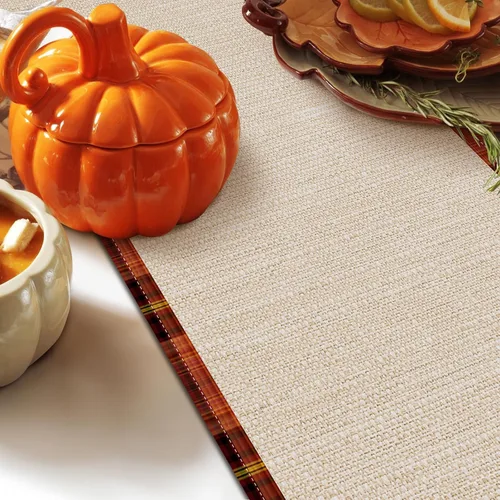 Miniatura 6 de Bonhause Camino de mesa de otoño de 13 x 90 pulgadas, naranja y verde, calabaza, camión, hojas, cuadros, otoño, Acción de Gracias, cocina, comedor