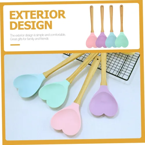 Miniatura 5 de 4 cucharas de sopa y ensalada de silicona con forma de corazón, prácticos utensilios de cocina para mezclar y servir y herramientas de cocina