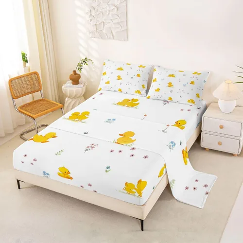 Miniatura 32 de Erosebridal Juego de sábanas para niños y niñas, diseño de pato amarillo, diseño de patos de dibujos animados, juego de ropa de cama de granja