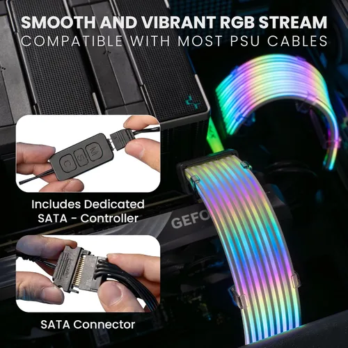 Miniatura 7 de TECWARE Kit de cubierta de cable RGB Flex Compatible con placa base de 24 pines y GPU de 8 pines/16 pines Extensión de cable PSU ARGB