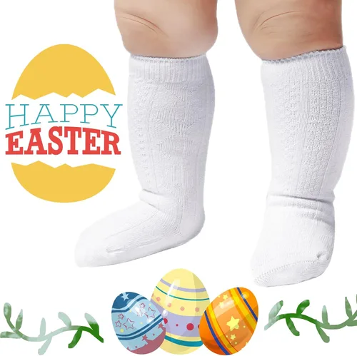 Miniatura 4 de Mini angel Calcetines altos hasta la rodilla para bebé, calcetines largos de punto trenzado, calcetines de algodón sin costuras, para recién 5 pares