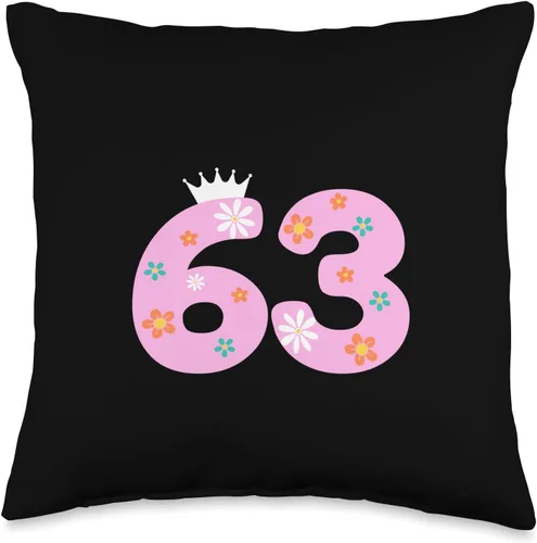 63 Year Old Gifts For Women 63rd Birthday Gifts 63 años de edad, corona de flores, es mi cumpleaños 63, almohada, 16 x 16 pulgadas, multicolor