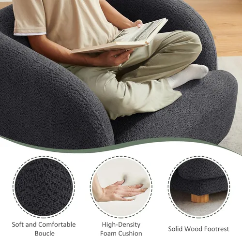 Miniatura 3 de VANOMi Silla de sala de estar de gran tamaño, sillas de barril modernas y cómodas, sillón individual con patas de madera, sillón tapizado