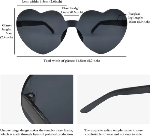 Miniatura 2 de Lentes de sol con forma de corazón, sin marco, para mujer, lentes de corazón, regalos de fiesta