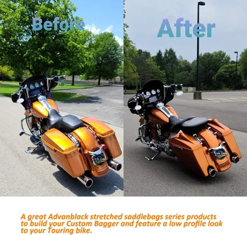 Miniatura 6 de Alforjas de motocicleta aptas para Harley Touring FLH 2014+ - Whisky ámbar, accesorios de perillas, bolsas rígidas estiradas