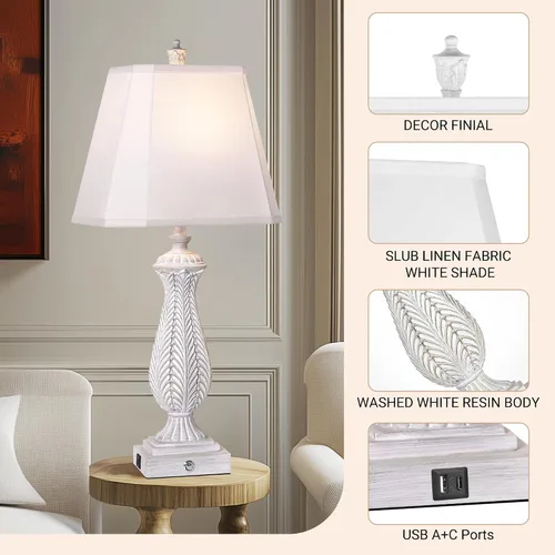 Miniatura 6 de Juego de 2 lámparas de mesa regulables de 3 vías para dormitorio, lámparas táctiles de 30 pulgadas de alto para sala de estar con puertos USB y tipo