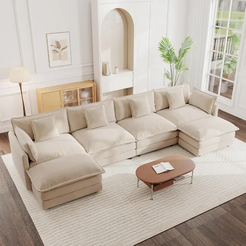 Miniatura 24 de mikibama - Sofá seccional modular, sofá en forma de L de 76.4 pulgadas para sala de estar, sofá cama cómodo tipo nube con otomano móvil, combinación