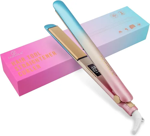 DORISILK Plancha Plana Colorida de 450 Grados, Alisador y Rizador de Cabello de Cerámica 2 en 1, Plancha Alisadora de Calentamiento Rápido en 30s