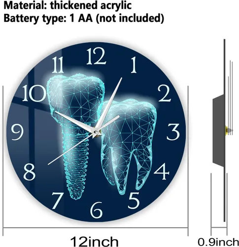 Miniatura 3 de Reloj de pared dental para oficina, relojes de dientes de 12 pulgadas, con batería, silencioso, sin garrapatas, reloj de pared para oficina dental