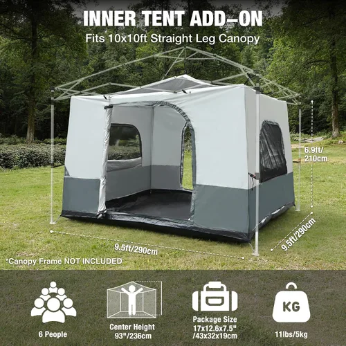 Miniatura 3 de REDCAMP Tienda de Campaña con Toldo para Tienda de Toldo Desplegable, Tienda Interior Convierte Toldo de Patas Rectas de 10'x10' o 10'x20' en Tienda