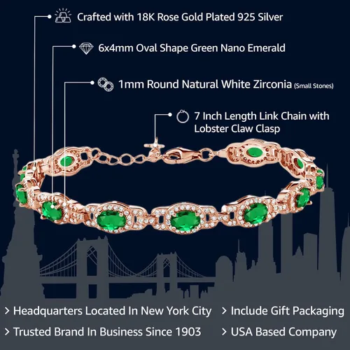 Miniatura 39 de Gem Stone King 18K Rose Gold Plated Silver Oval Gemstone Birthstone Tennis Bracelet For Women Oval 6X4MM 7 Inch With 1 Inch Extender Fine