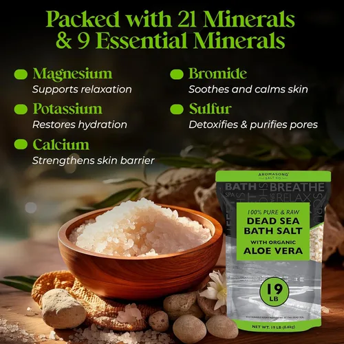 Miniatura 4 de Aromasong 19 libras de sal cruda del mar muerto con aloe vera orgánico, no limpiada, todavía contiene todos los minerales del mar muerto, incluyendo