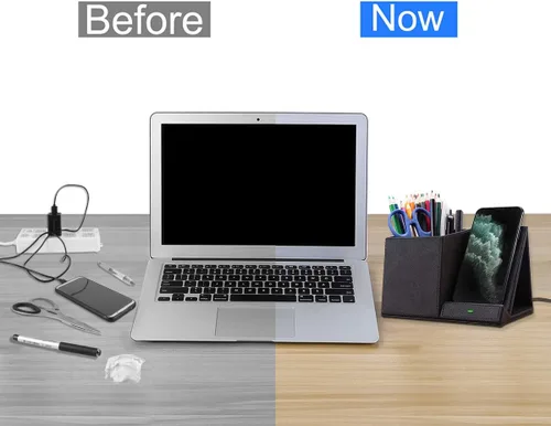 Miniatura 2 de COSOOS Cargador inalámbrico rápido con organizador de escritorio, cargador de teléfono de escritorio compatible con 15/15 Pro/15 Pro