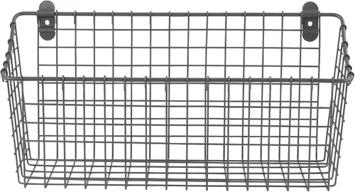 Miniatura 5 de Spectrum Cesta de almacenamiento de alambre extragrande para montaje en pared gris industrial, organizador de montaje en pared de cesta de alambre