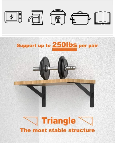 Miniatura 3 de LuckIn Paquete de 12 soportes de estante resistentes, soportes de estante de pared de 10 pulgadas para estantes flotantes de 10 y 12 pulgadas