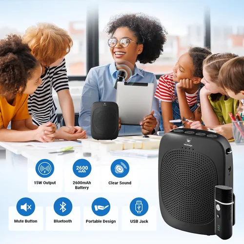 Miniatura 4 de Amplificador de voz Bluetooth con micrófono inalámbrico de solapa Lavalier para profesores, micrófono de clip de altavoz portátil, mini megáfono