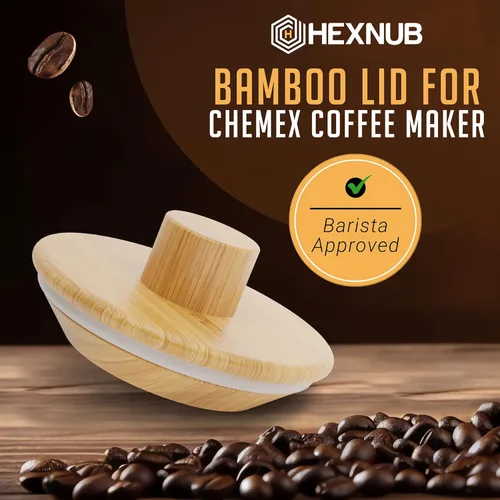 Miniatura 2 de HEXNUB - Tapa de retención de calor de bambú para cafetera Chemex Accesorio para jarra para cafeteras Bodum y Cosori, mantiene el café caliente