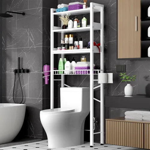 Miniatura 12 de Gabinete de almacenamiento sobre el inodoro, organizador de baño de 4 niveles y almacenamiento con estante ajustable, almohadilla impermeable