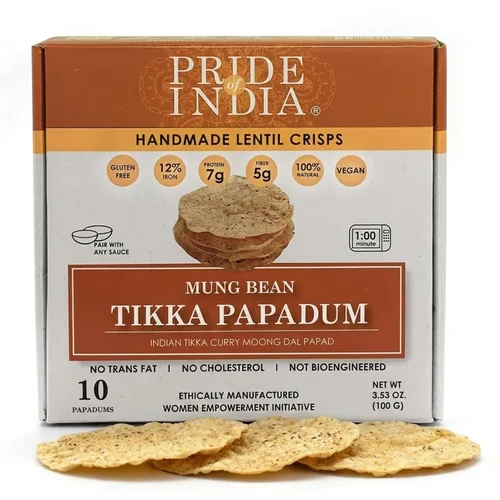 Miniatura 11 de Pride of India Paquete variado de papadum de sabores surtidos – 60 unidades, paquete de 6 (21 onzas/21.16 oz) Patatas fritas de lentejas lisas
