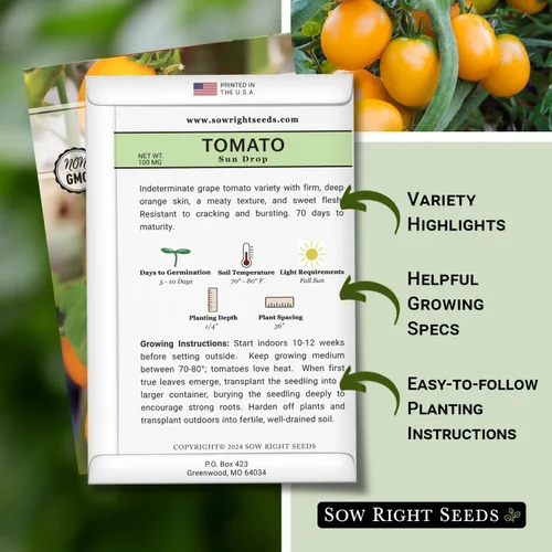 Miniatura 2 de Sow Right Seeds - Semillas de tomate Sun Drop para plantar - Variedad indeterminada sin OMG - Ideal para jardines al aire libre - Fácil de cultivar