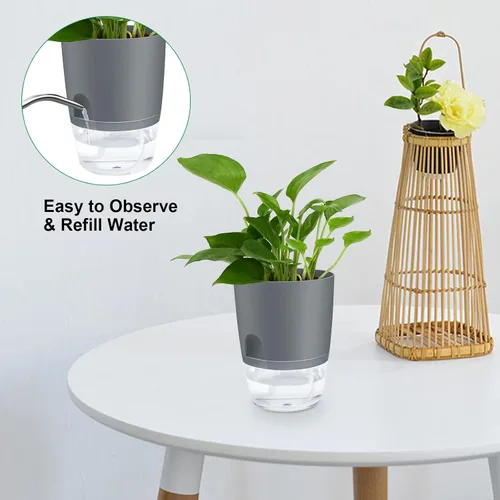 Miniatura 3 de ShineMe Macetas de Riego Automático, Macetas de 4.1 Pulgadas de Riego Automático para Plantas de Interior, Juego de 6 Macetas de Plástico