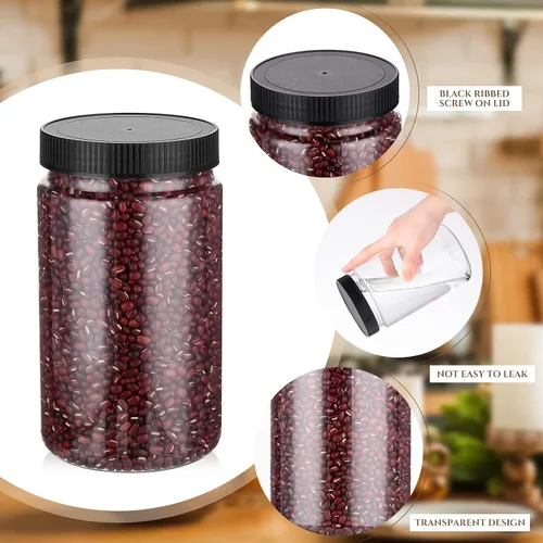 Miniatura 3 de Eaasty Paquete de 15 tarros de plástico de 32 onzas con tapas, tarros transparentes de masón, recipientes de almacenamiento grandes, boca ancha